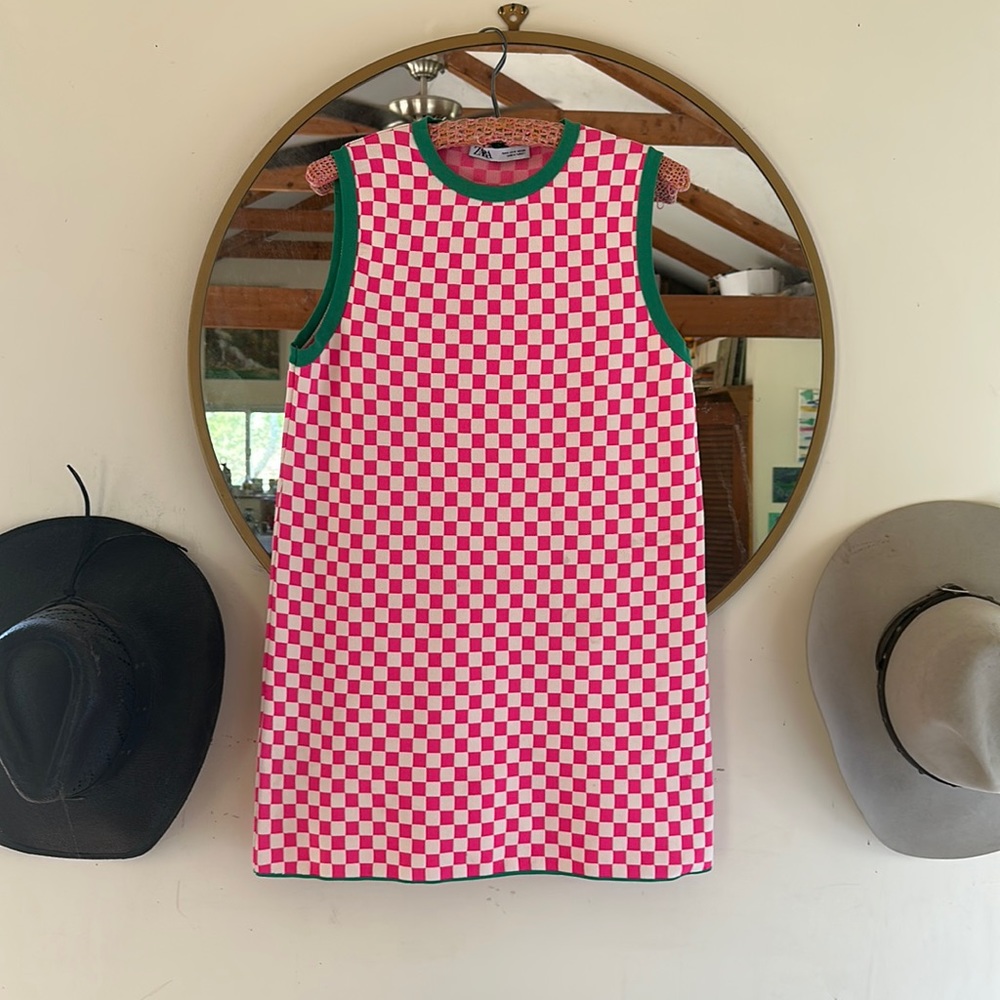 Zara mini pink white checkered green lining